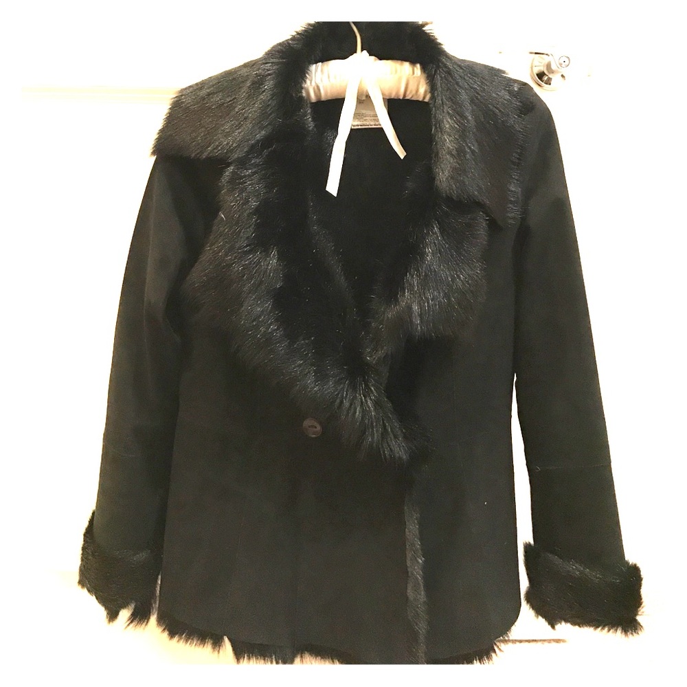 Marc Cain leather jacket with inner fur. Vintage.