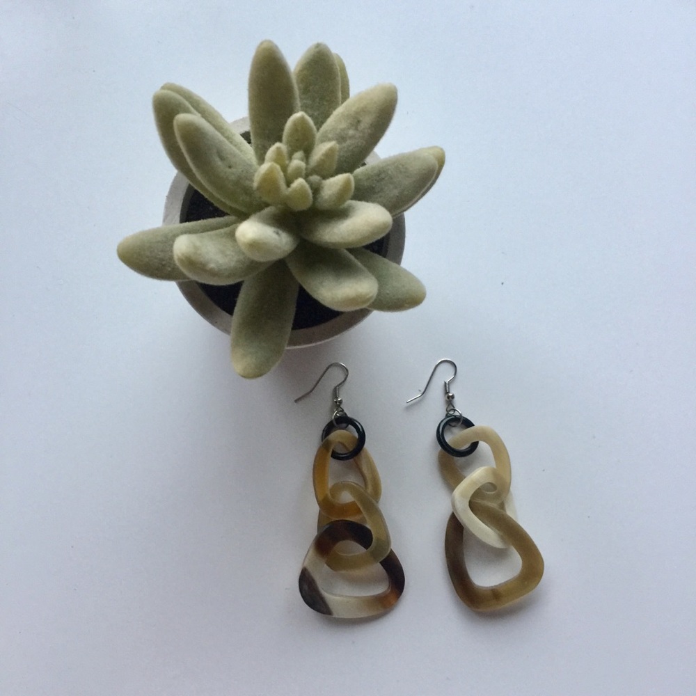 Handmade Real Natural Horn Earrings Chain Dangle