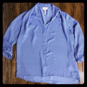 Blue and white silky top