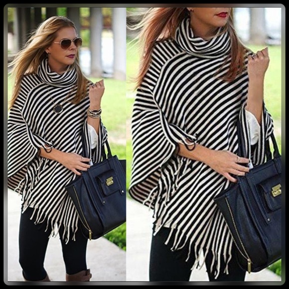 NWT Striped Cowl Neck Poncho - Picture 3 of 4