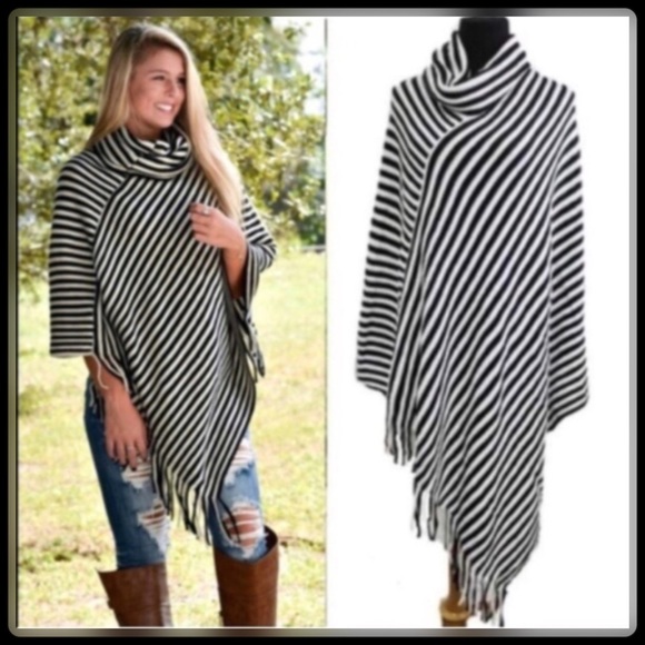 NWT Striped Cowl Neck Poncho - Picture 4 of 4