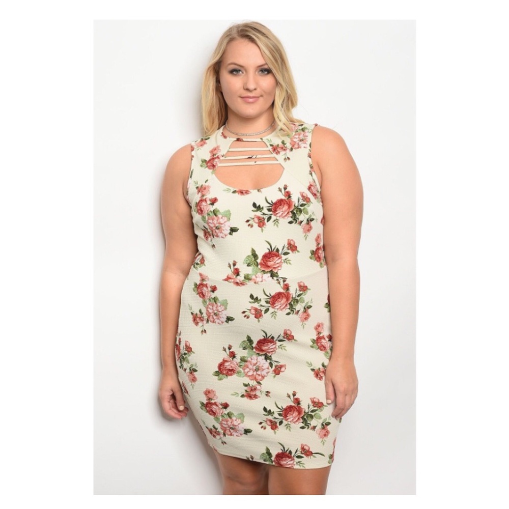 Plus size ivory mauve floral dress