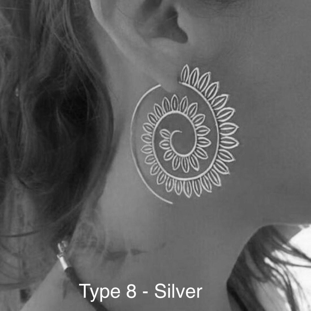 Boho Geometric Big Swirl Round Hoop Punk Earrings - Picture 4 of 8