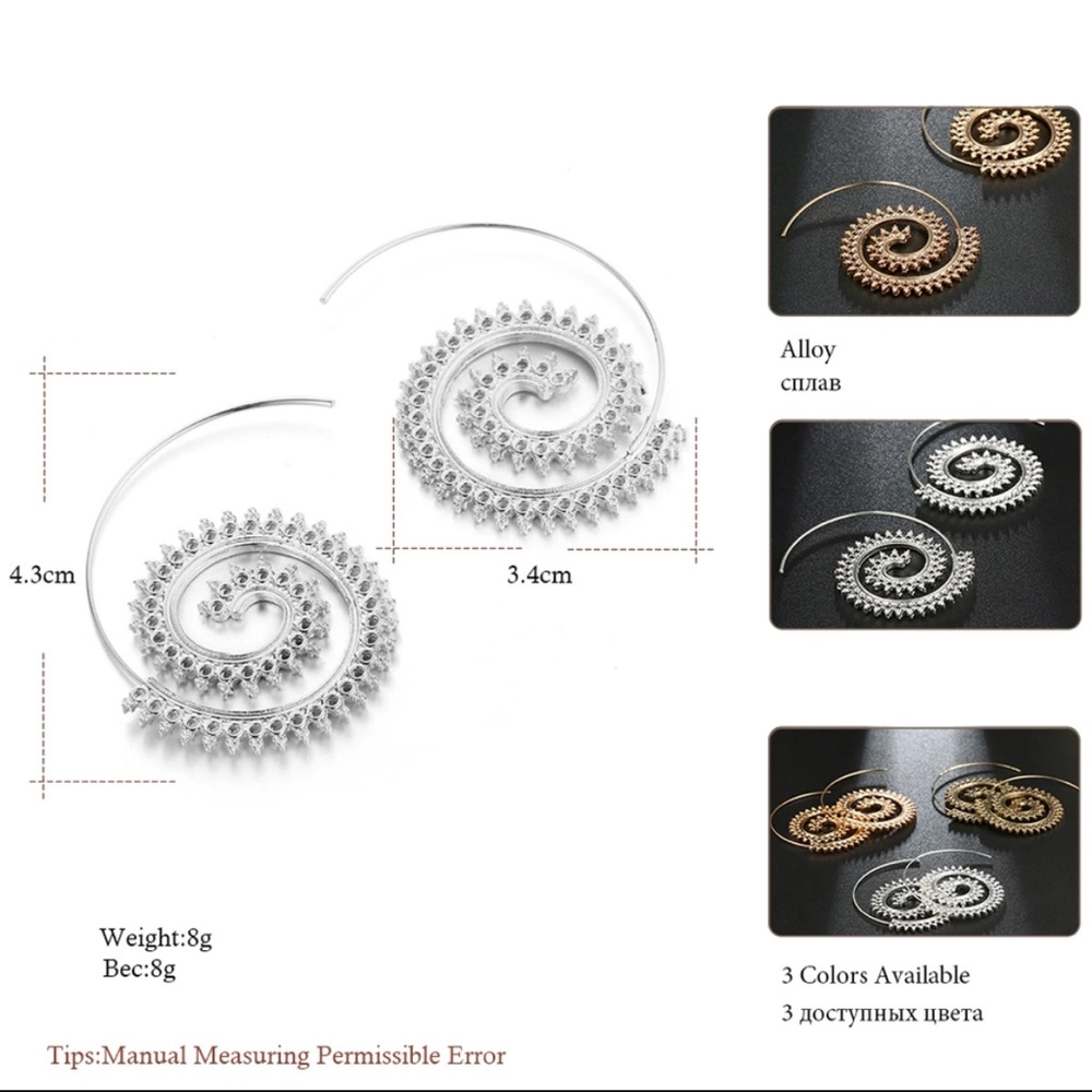 Boho Geometric Big Swirl Round Hoop Punk Earrings - Picture 7 of 8