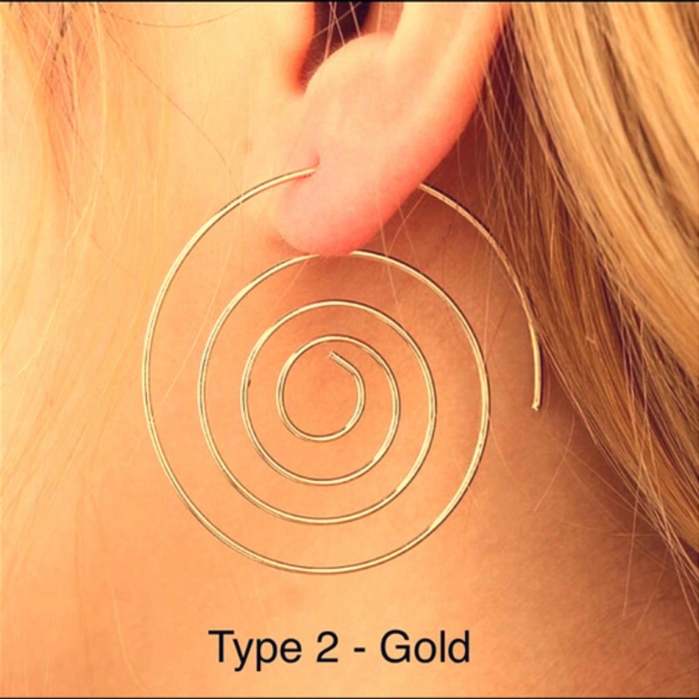 Boho Geometric Big Swirl Round Hoop Punk Earrings - Picture 2 of 8