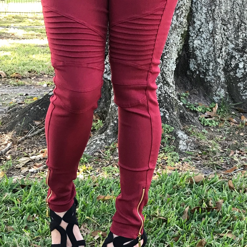 Burgundy Moto Jeggings - Picture 4 of 5
