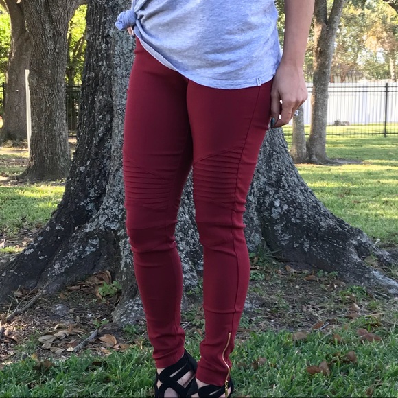 Burgundy Moto Jeggings - Picture 3 of 5