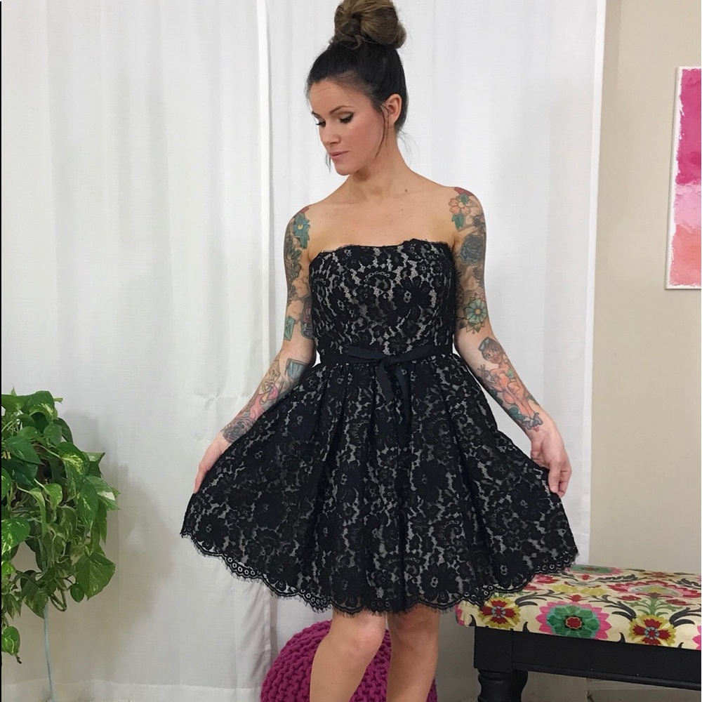 Black lace party cocktail dress