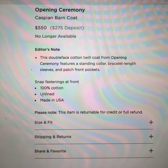 Caspian Barn Opening Ceremony Coat (rare) (SALE) - Picture 4 of 7