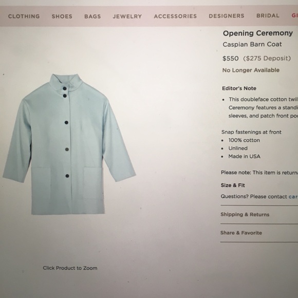 Caspian Barn Opening Ceremony Coat (rare) (SALE) - Picture 2 of 7