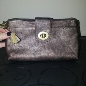 Coach metallic brown leather wristlet