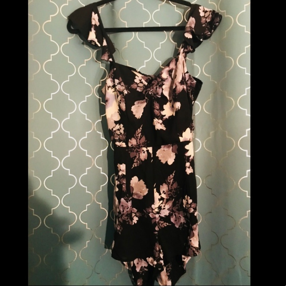 Charlotte Russe floral black,white & gray romper
