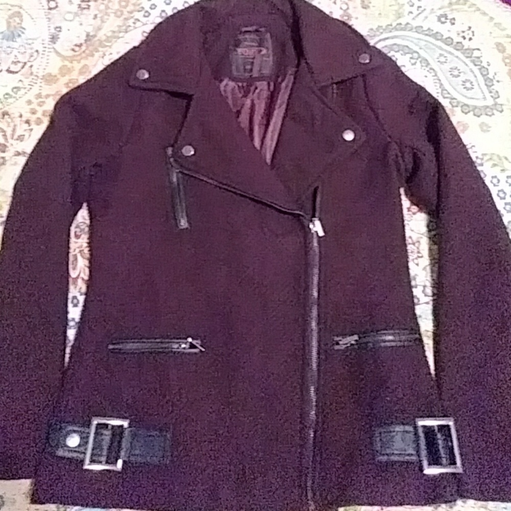 Zulily Maroon Faux Leather trim Jacket