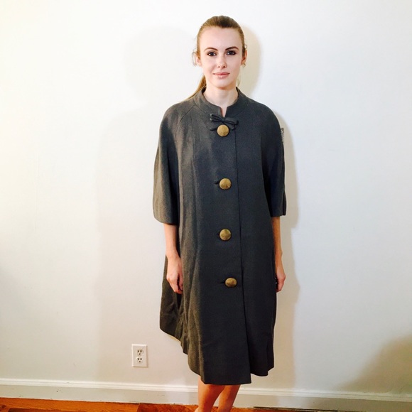 VINTAGE 1950s MIRABELLE GRAY BIG BUTTON COAT LINED - Picture 2 of 8