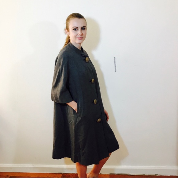 VINTAGE 1950s MIRABELLE GRAY BIG BUTTON COAT LINED - Picture 3 of 8