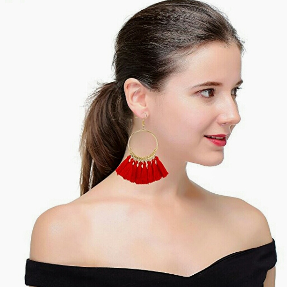 💥Flash Deal💥 Cute Red Tassel Hoop Earrings