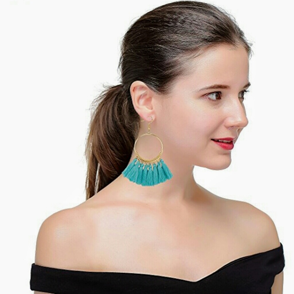 💥Flash Deal💥 Light Blue Tassel Hoop Earrings