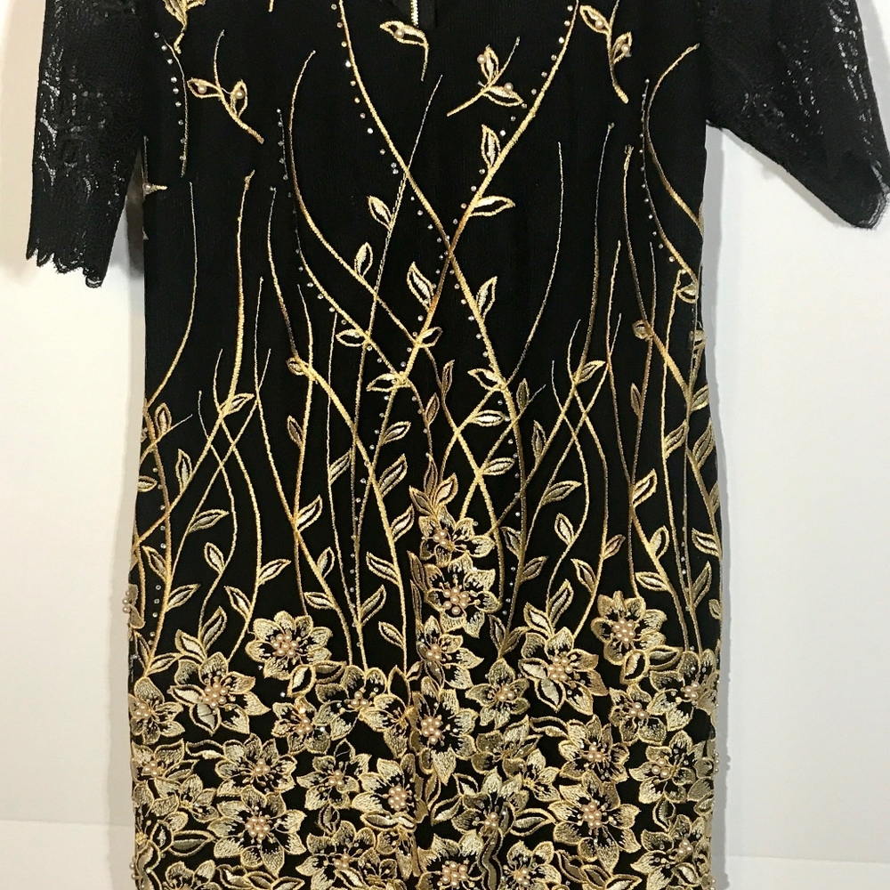 Women Black Lace Sequined Party Midi Dress