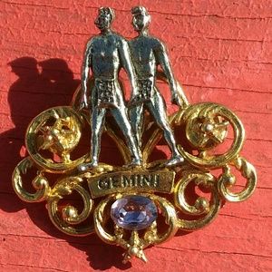 gemini gold purple gem pin brooch