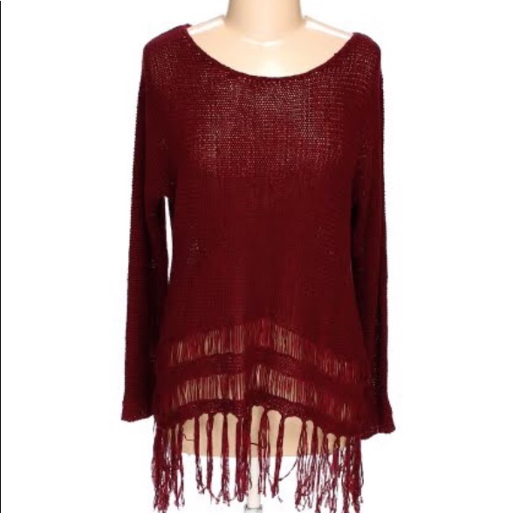 Entro Fringe Sweater / Cover-up ~ Maroon M