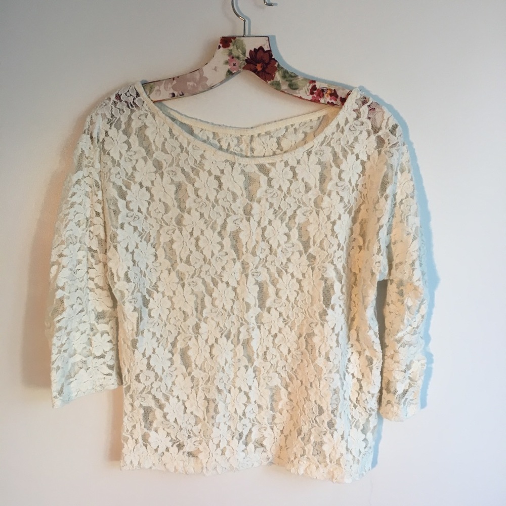 Women's Urban Outfitters Cream Lace Top - Picture 2 of 3