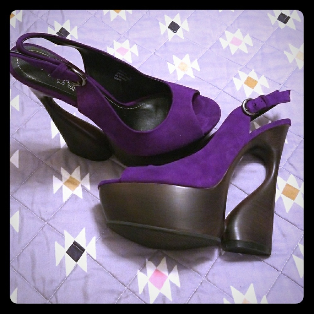 Purple Suede Sling Back Platforms
