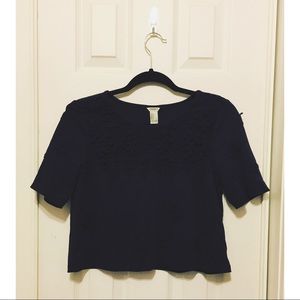 Dark Blue Forever 21 Crop Top w Floral Embroidery