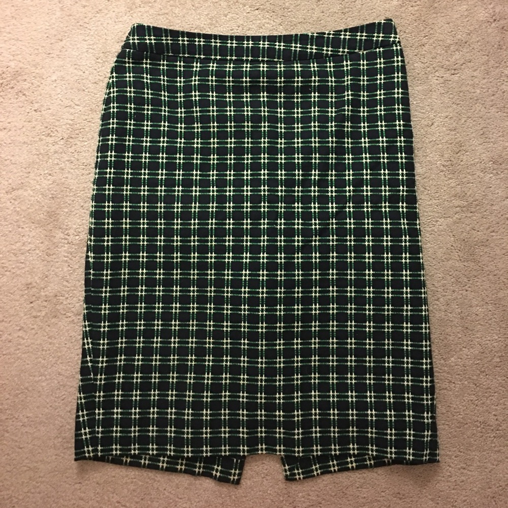 Navy plaid pencil skirt