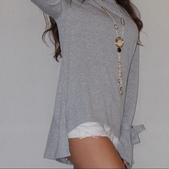 RESERVED GRAY KNIT BELL SLEEVE TIES SWEATER - Picture 3 of 5