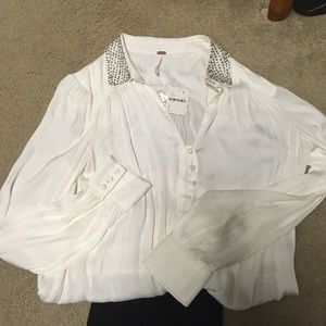 FREE PEOPLE button down rhinestone blouse