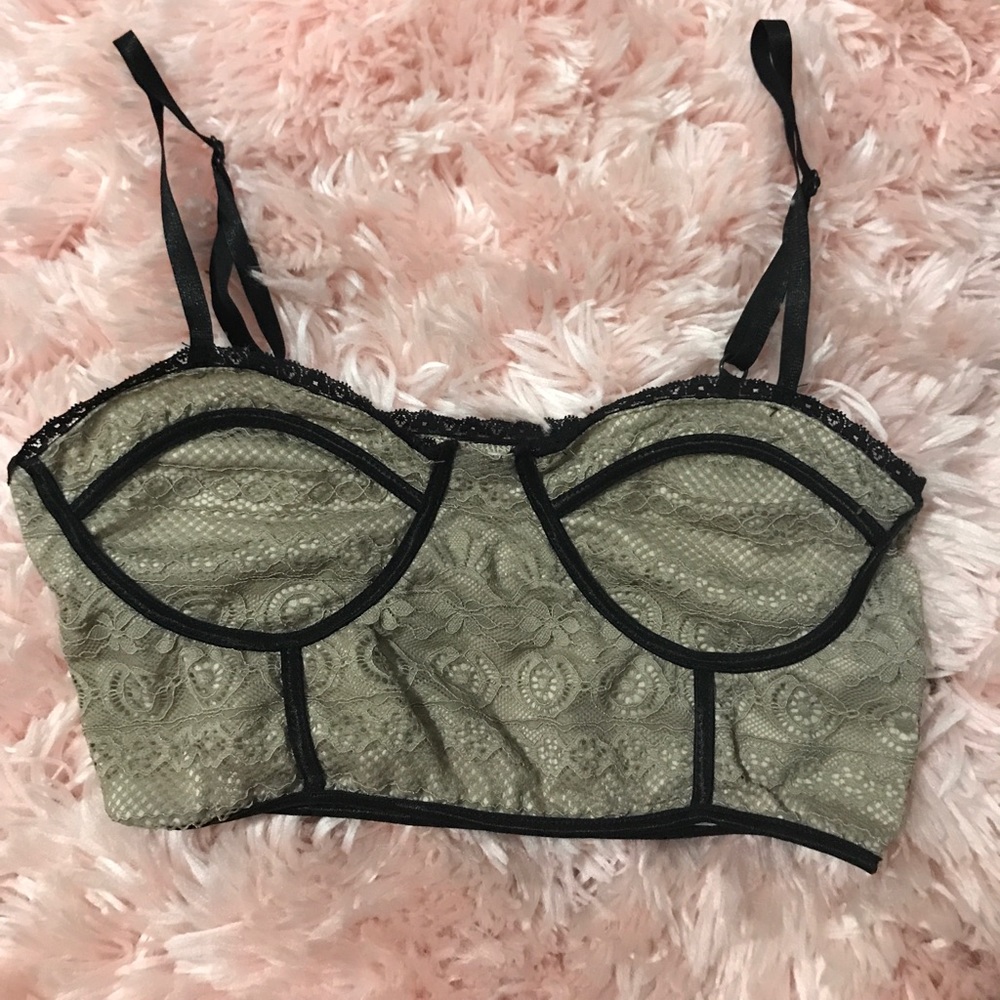 Beige and black lace crop top