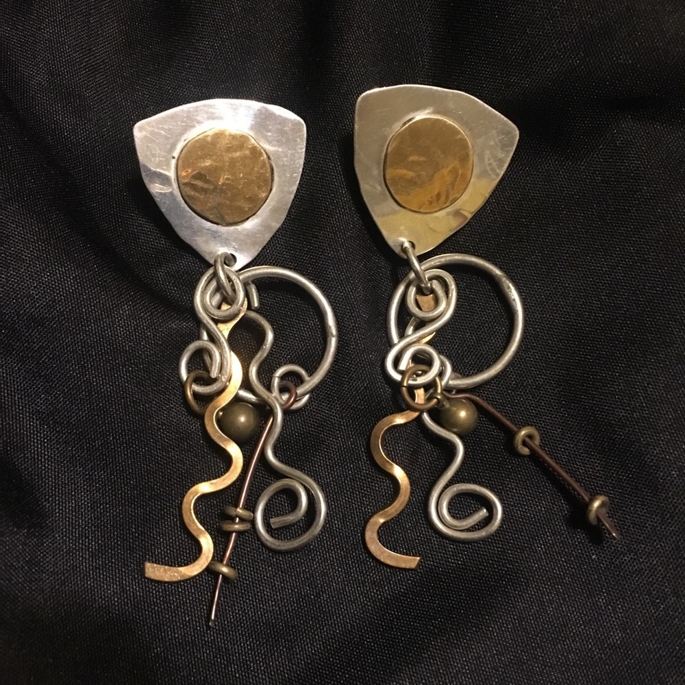 Vintage Silver and Brass Dangle Earrings