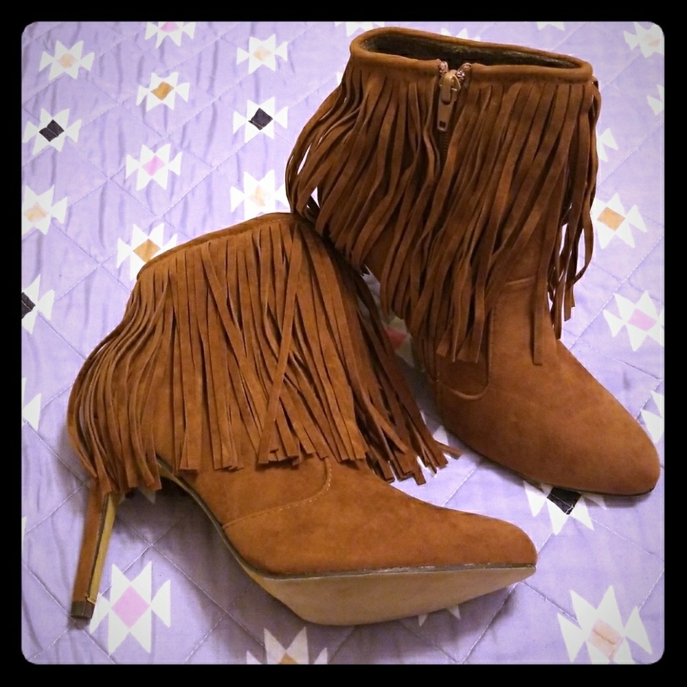 Brown Fringe Booties