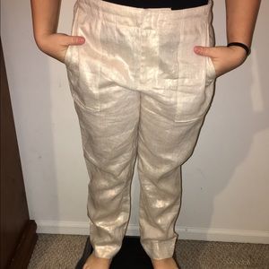 J. Crew metallic and cream pants linen.
