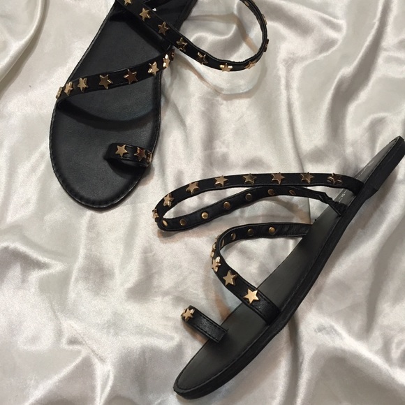 LAST ONE SIZE 8 Black Star Studded Flat Sandal - Picture 2 of 3