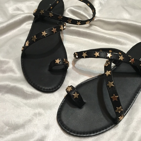 LAST ONE SIZE 8 Black Star Studded Flat Sandal - Picture 3 of 3
