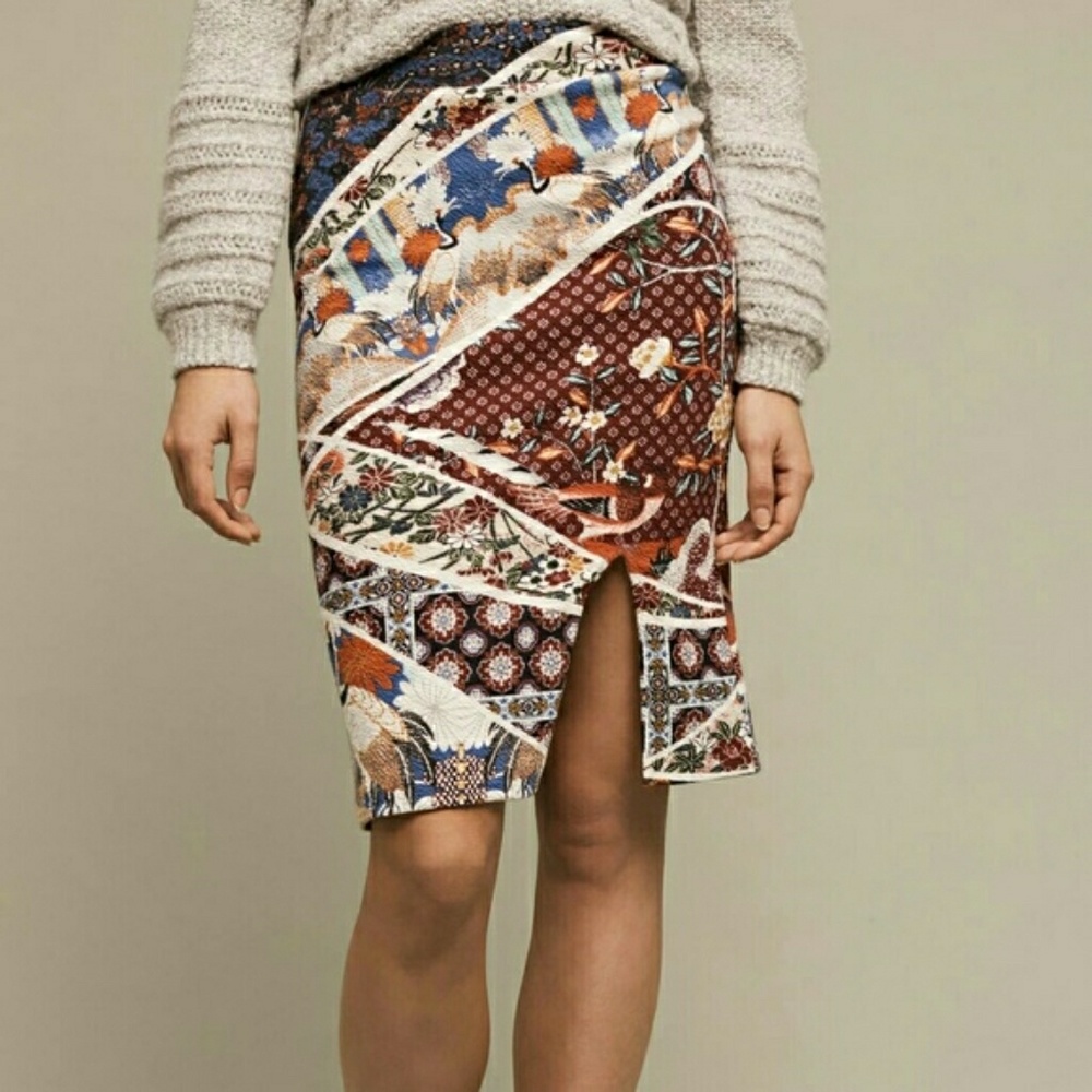 Maeve Anthropologie Asian Crane Floral Skirt