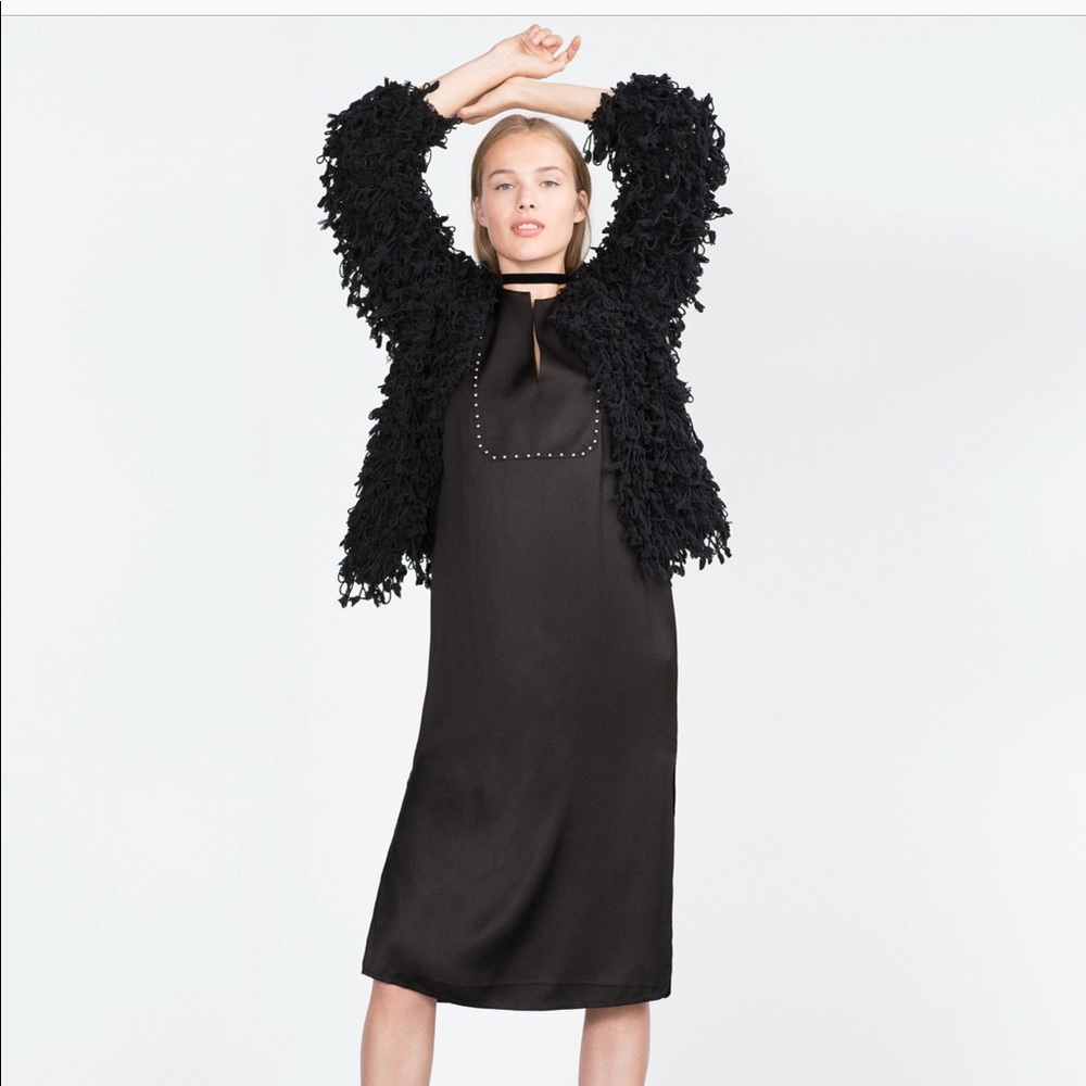 NWT Zara Woman Studded Silky Black Tunic Dress