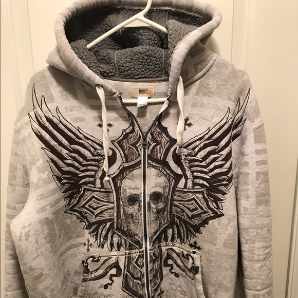 Route 66 Sweaters | Mens Size L Skull Hoodie | Poshmark Men's Route 66 Gray & Black Sherpa Lined Zip Up Hoodie | eBay