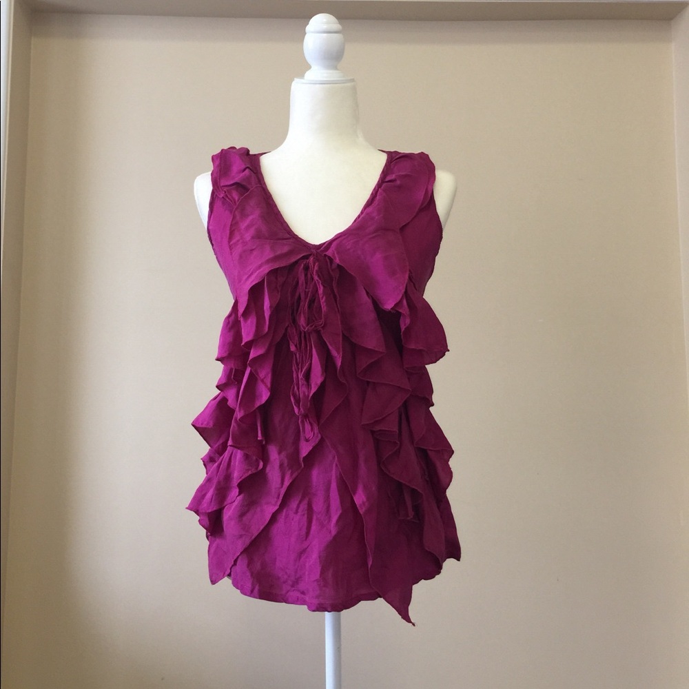 100% Silk sleeveless layered  Top, Hot pink