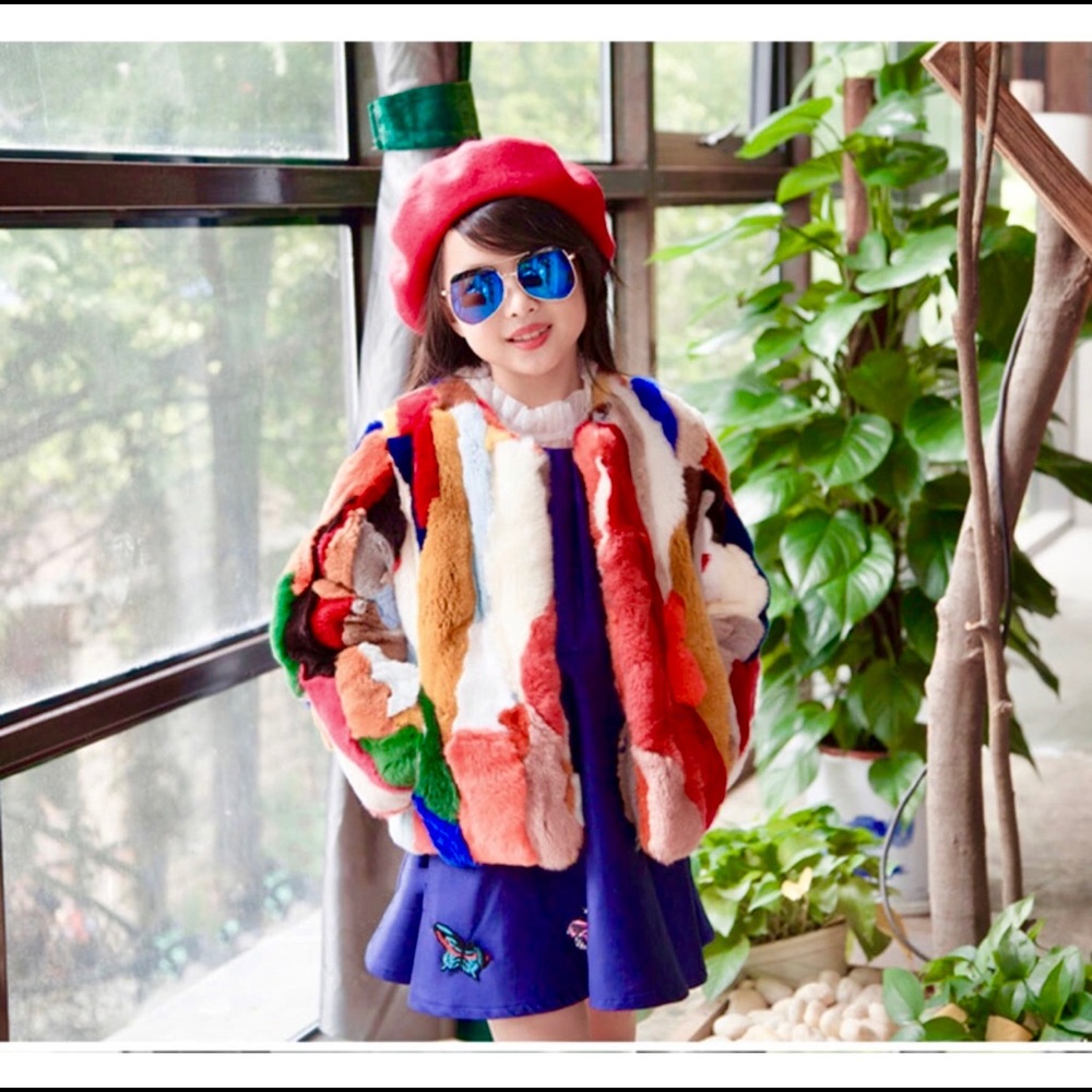 Brand New Colorful Girls ReaL Rabbit Fur Coat.