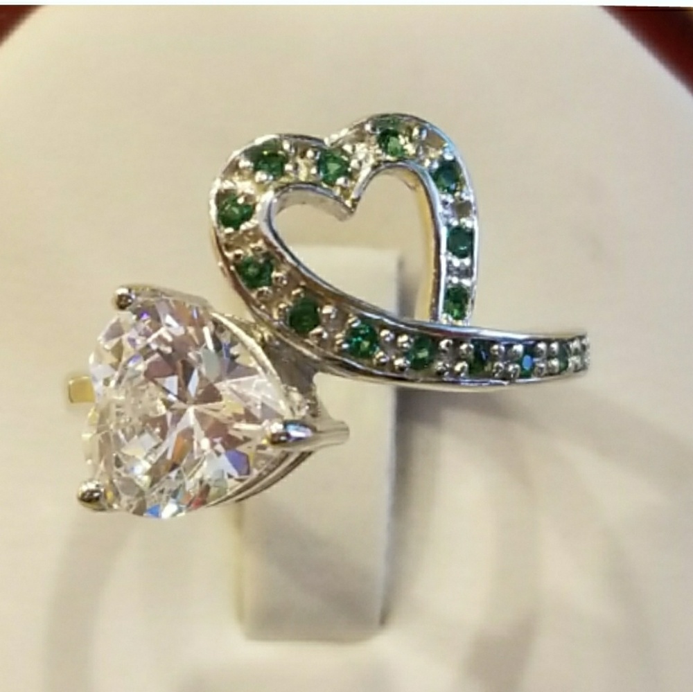 Genuine 2ct Emerald  and White Sapphire Ring Si