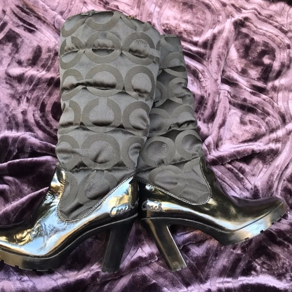 Coach Loryn Black Heeled Rain Boots Euc 