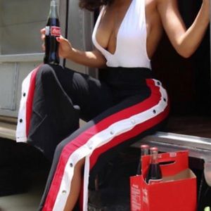 Fashion Nova Black, Red and White Popper Trousers