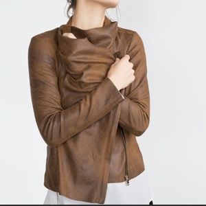// New // Zara drapes neck faux suede tan jacket