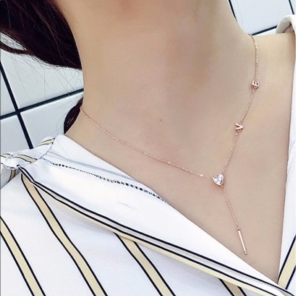 “Love” Drop Necklace with CZ Heart Silver - Picture 2 of 2