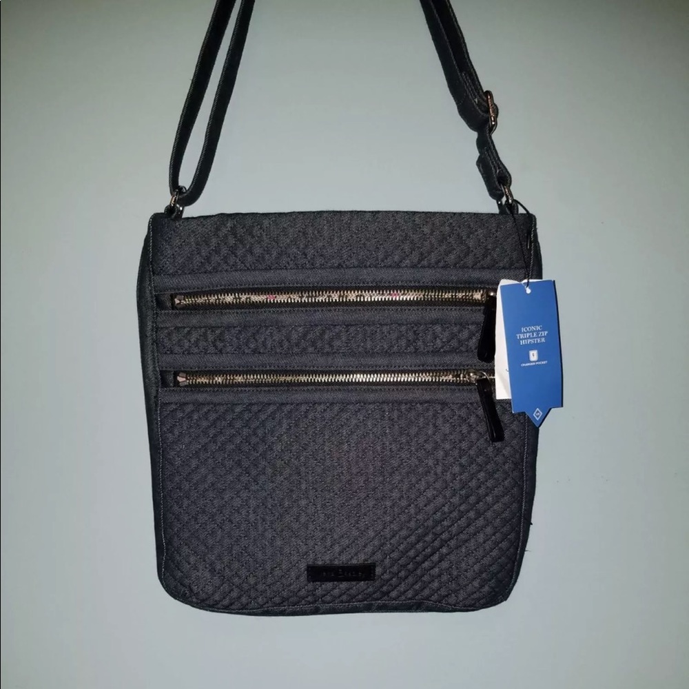 Denim navy vera Bradley triple zip hipster