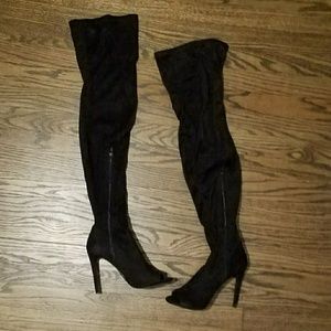 Over the Knee High Faux Suede Black Boots