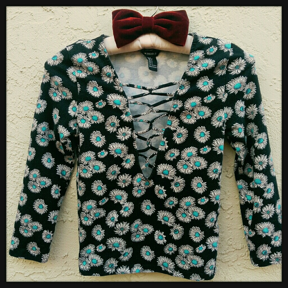 Floral Quarter Sleeve Deep V