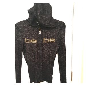 Bebe Soft Knit Hoodie in Black with Gold Shimmers